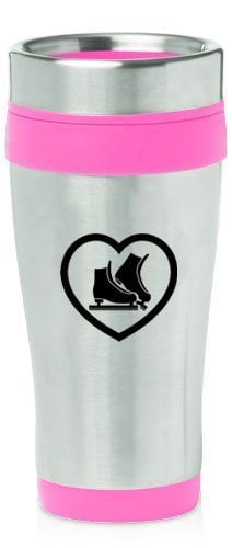 Pink 16oz Insulated Stainless Steel Travel Mug Heart Ice Skates,MIP by