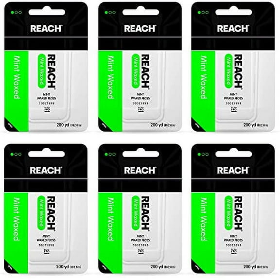 Reach Mint-Flavored Waxed Dental Floss for Oral Care & Removal of Plaque & Food From Teeth & Gum Line, (ADA), Refreshing Mint Flavor, 200 yd (Pack of 6)
