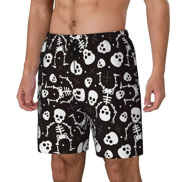 Balery Skeleton Bañador para hombre, shorts de playa de secado rápido con entrepierna y forro de compresión-Medium