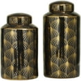 thumbnail image 6 of DecMode 14", 12"H Black Ceramic Floral Decorative Jars with Gold Accents, 2-Pieces, 6 of 7