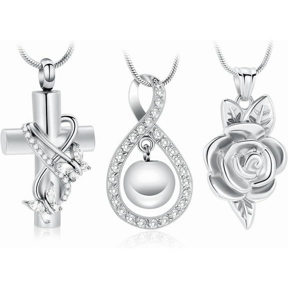 3 Pieces Cremation Urn Necklace for Ashes Keepsake Cross Infinity Flower Ashes Necklace for Women Memorial Locket Ashes Keepsake Necklace