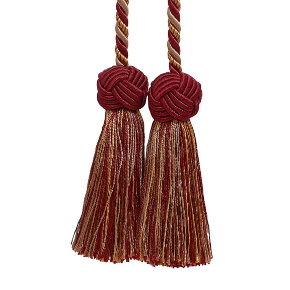 Baroque Collection Double Tassel Curtain and Drapery Tieback / Holdback, 3 1/2" Tassel (8.5cm), 20" Spread, # BCT, Taupe Burgundy Red #8612 (Burgundy Red, Taupe Beige, Dark Red) Sold Individually