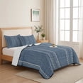thumbnail image 5 of 3 Pieces King Quilt Set,Denim Blue and White Striped Soft Bedding Sets with 1 Quilt & 2 Pillow Shams,Modern Minimalist Lines Summer Bedspread Lightweight Coverlet Comforter for All Season, 5 of 9