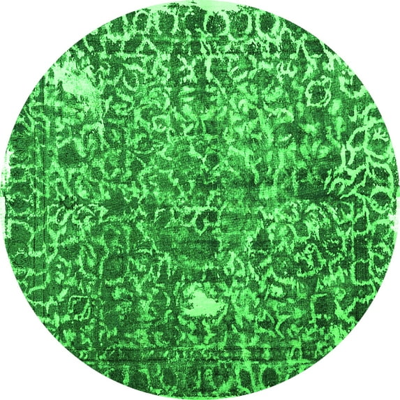 Ahgly Company Indoor Round Abstract Green Contemporary Area Rugs, 3' Round