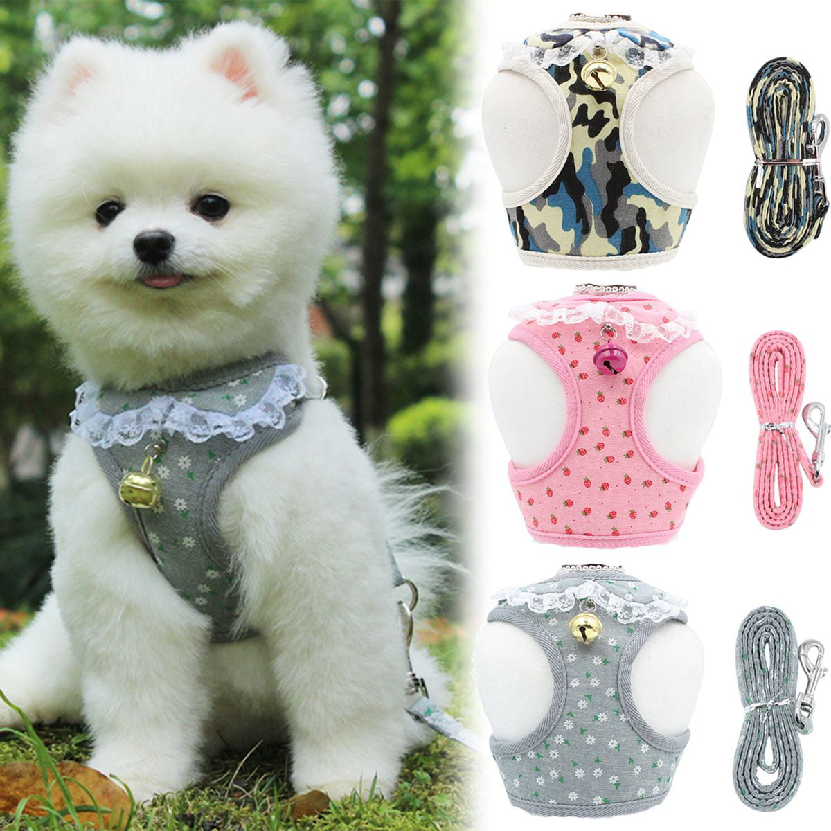 Mesh Padded Pomeranian Small Dog Harness & Leash Set Spring Walking Harness Vest