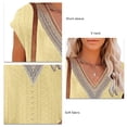 thumbnail image 4 of Whataatahia Las mujeres ahuecan hacia fuera la parte superior con cuello en V profundo empalme de encaje elegante transpirable cómoda camisa de manga corta Top para el verano amarillo S, 4 of 5