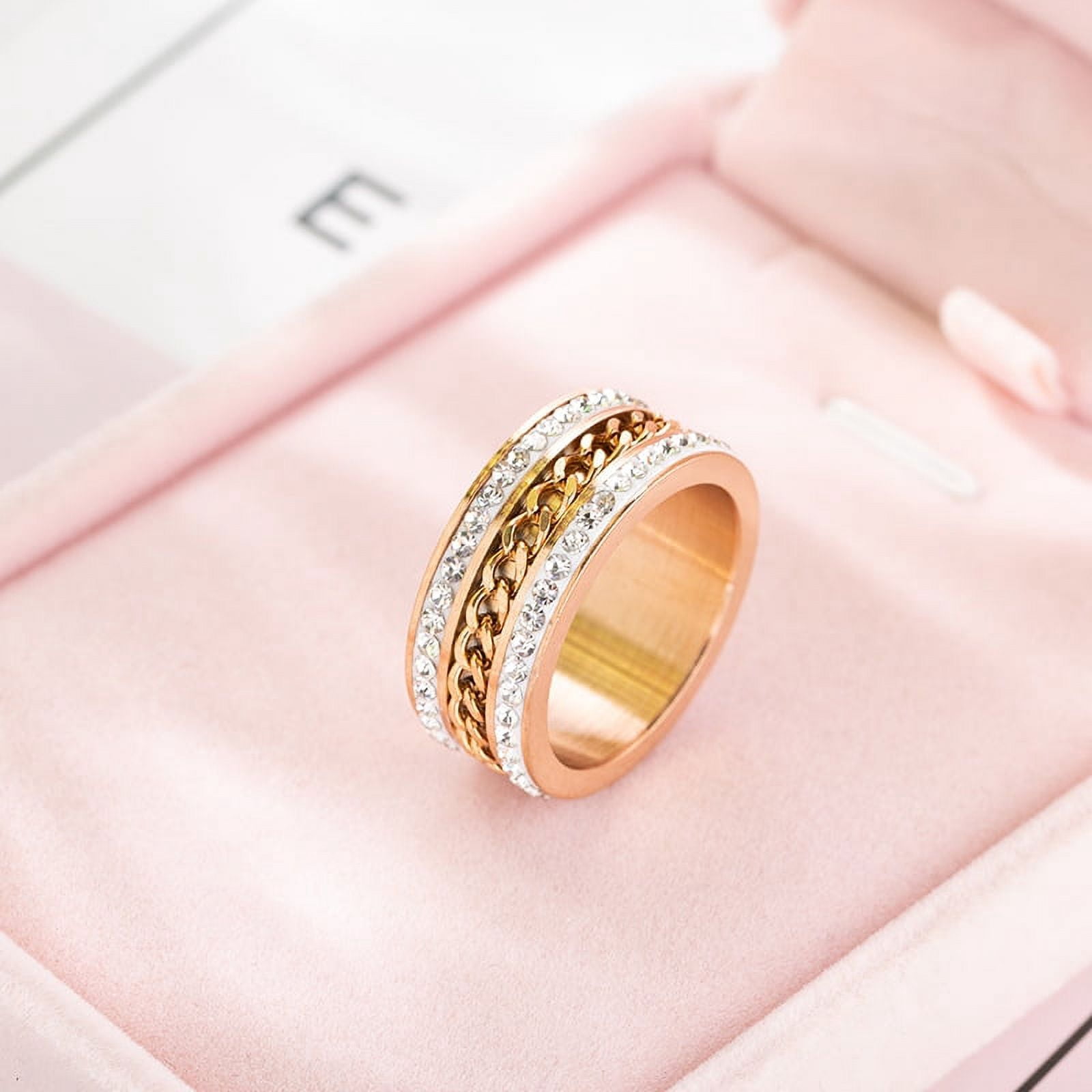 Anxiety Fidget Spinner Rings for Men Women 14K Yellow Gold Iced Out Spinning Rotate Chain Ring Punk Anti Stress Jewelry