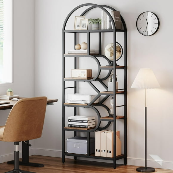 Yeshouse Librero arqueado de 6 niveles y 208 cm, diseño moderno con estructura metálica, para hogar u oficina