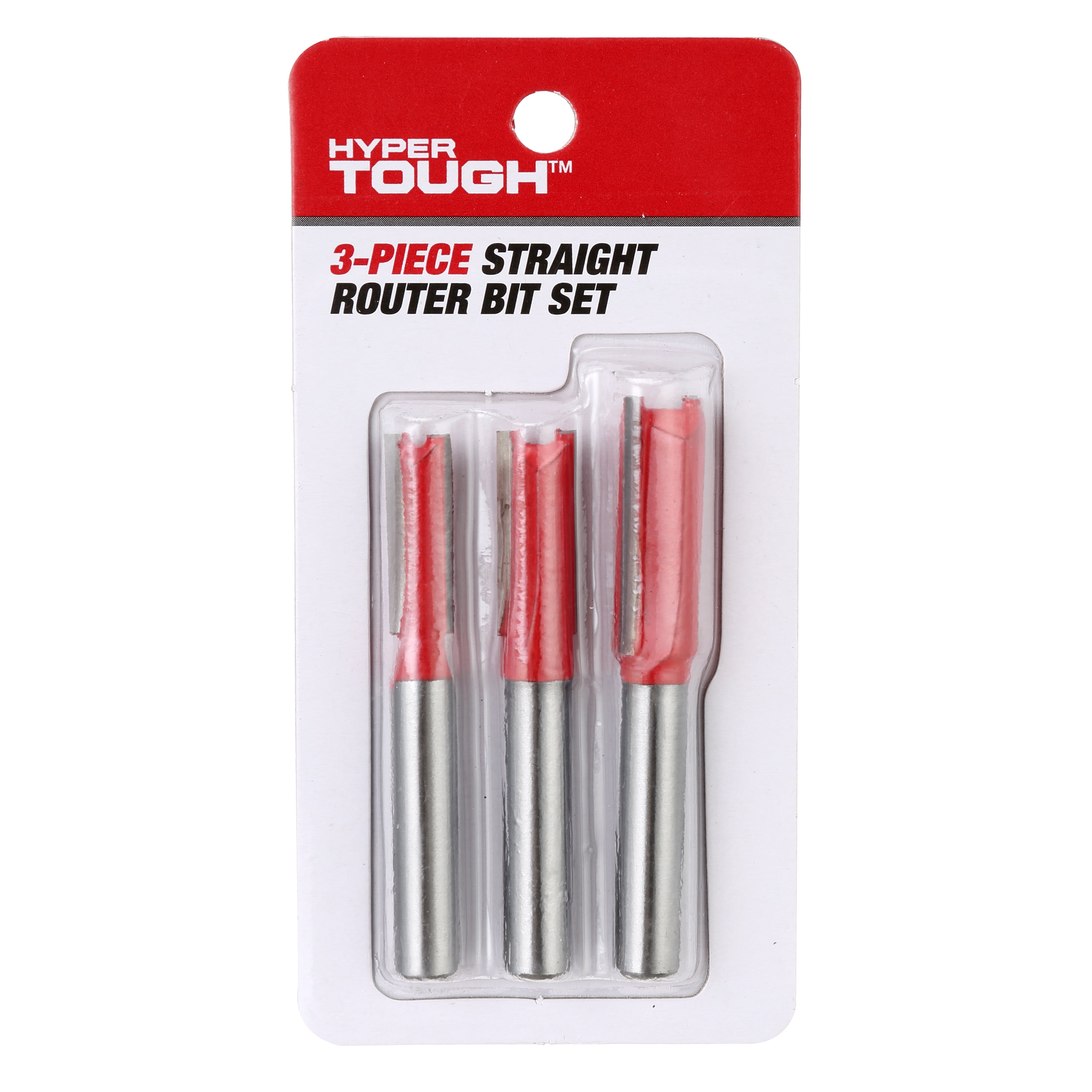 Hyper Tough 3 Piece Straight Router Bit Set