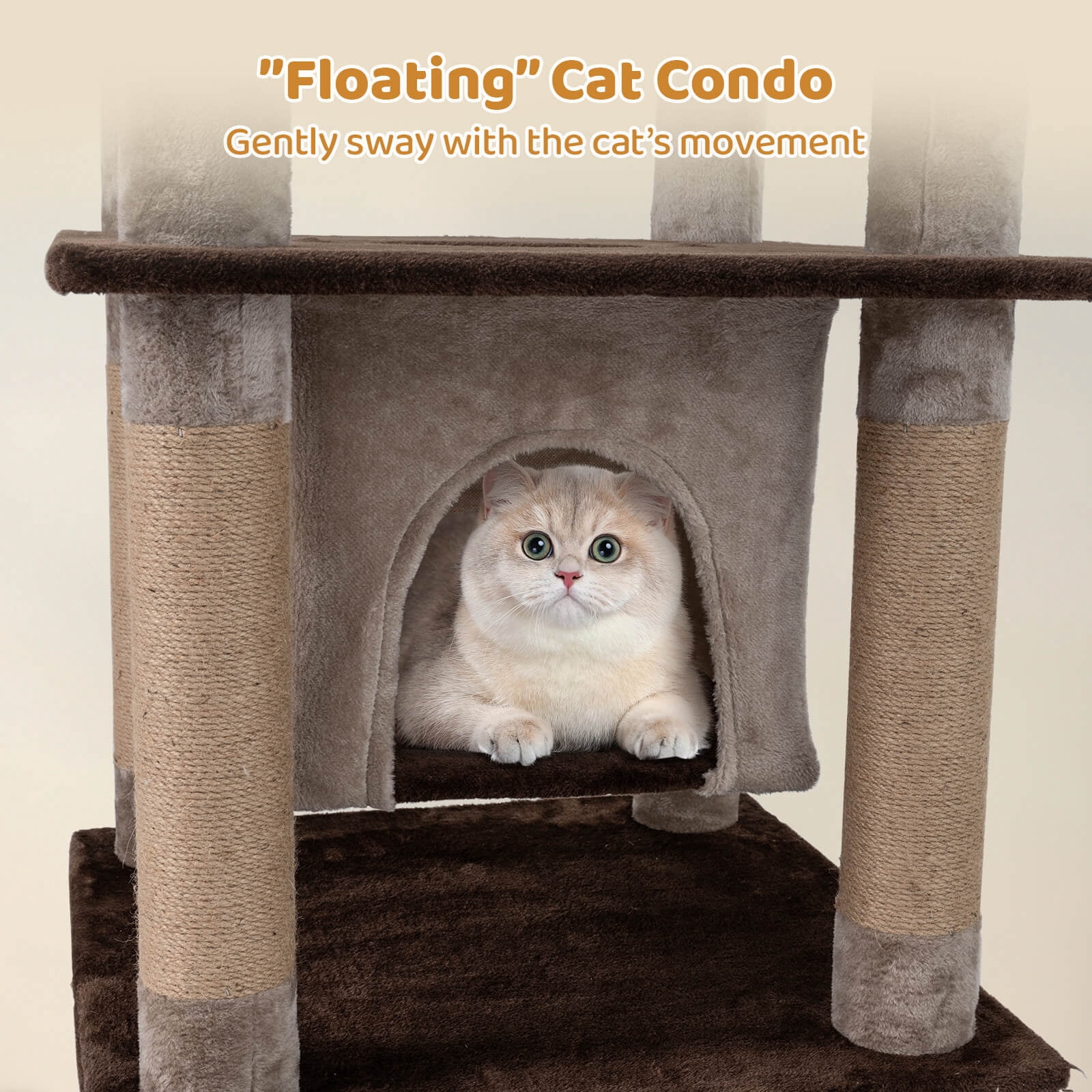 Costway Large Multi-level Cat Tree 58" Tall Cat Tower with Swaying Aerial Condo Perch Bed Brown