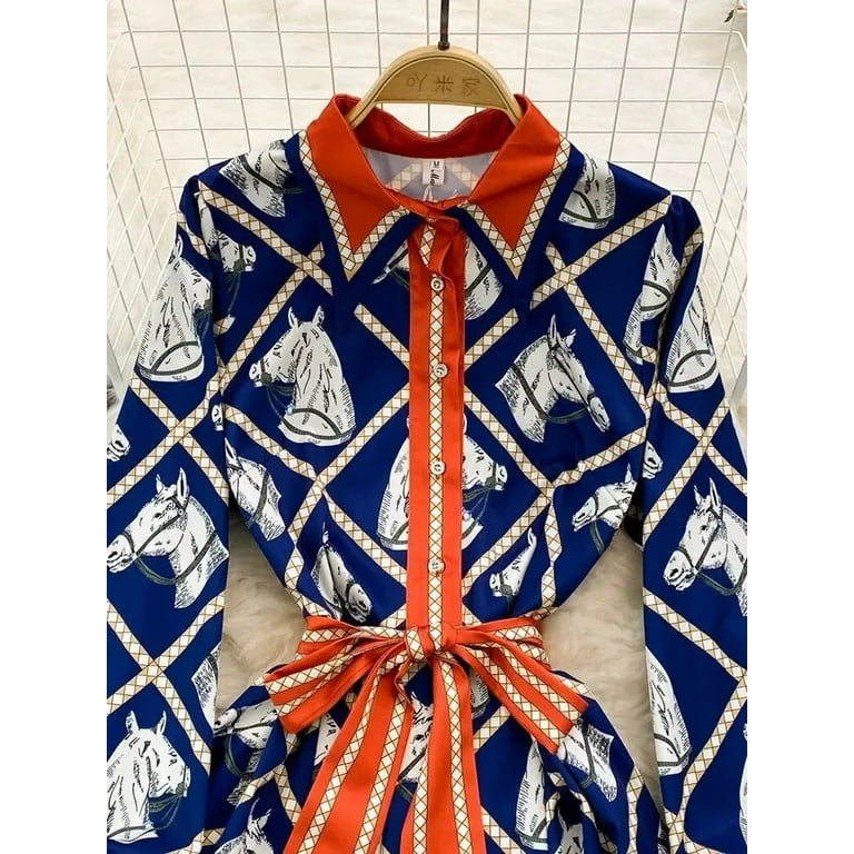 Casual Geometric Print Lace Up Buttons Turndown Collar Shirt Dresses(5 Colors) Casual Geometric Print Lace Up Buttons Turndown Collar Shirt Dresses(5 Colors)