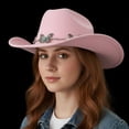 thumbnail image 4 of Vjnyvs Western Cowboy Hat for Men Women Wide Brim Felt Fedora Cowboy Hats with Rhinestone Cowboy Party Decorations, 4 of 7