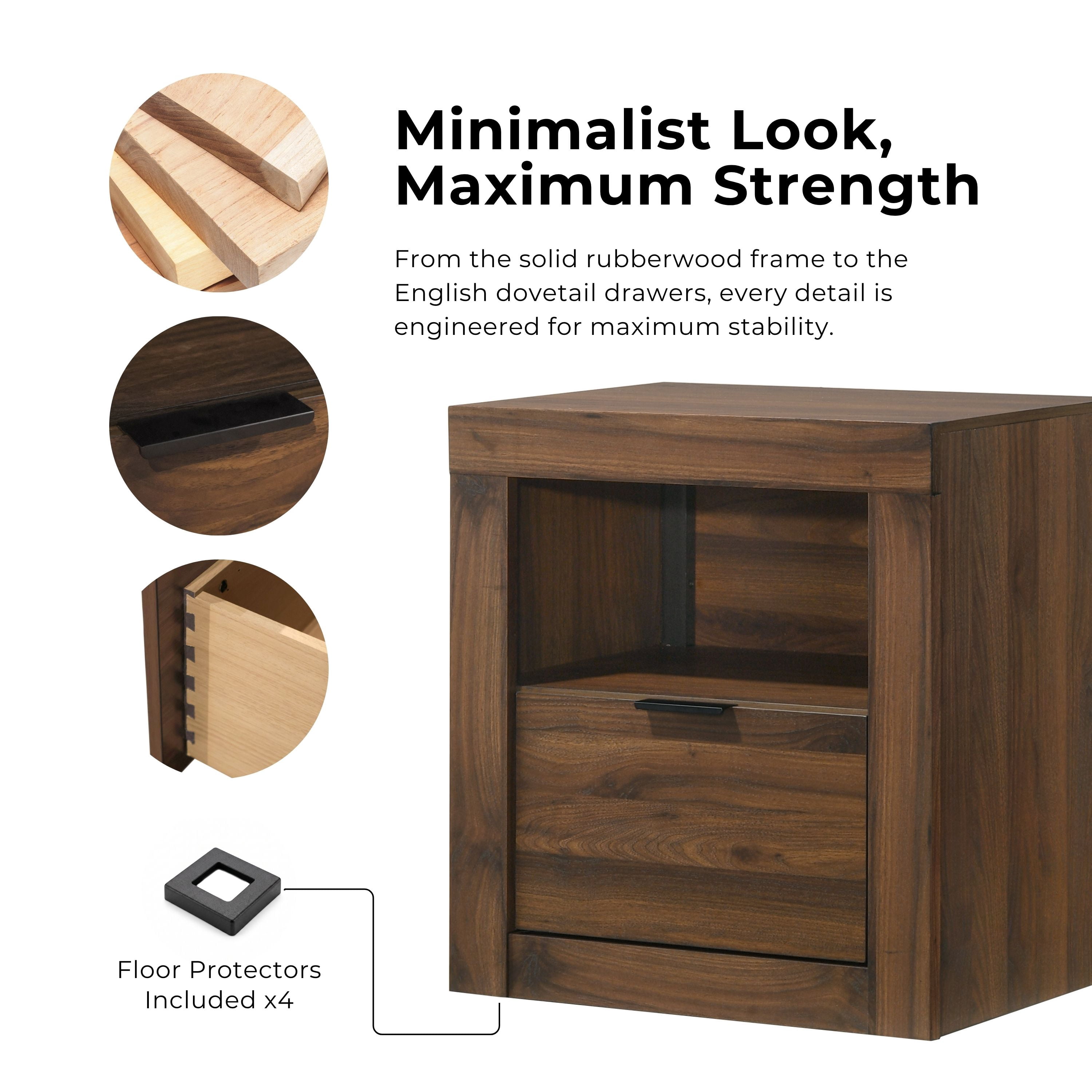 Furniture of America Talia Modern Solid Wood 1-Drawer Nightstand with Open Shelf, Black