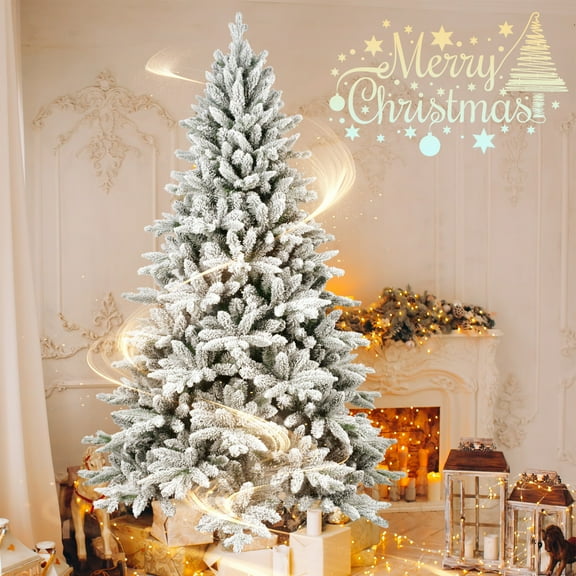 6FT Artificial Christmas Tree Unlit Snow Flocked Design Xmas Tree Full Appearance Snowy Easy Assembly Metal Stand
