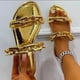 thumbnail image 1 of Sandalias planas exteriores doradas decorativas con cadena de metal de charol informal para mujer, pantuflas Wmkox8yii  ytu1203, 1 of 3