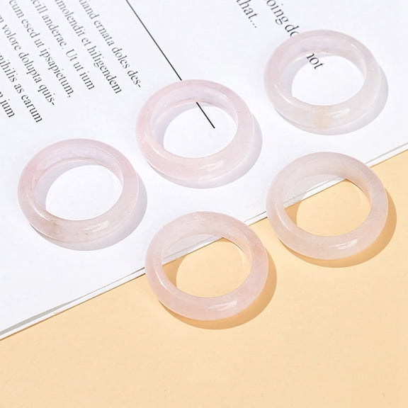 6 pc Natural Rose Quartz Plain Band Finger Rings Inner Diameter: 18~20mm
