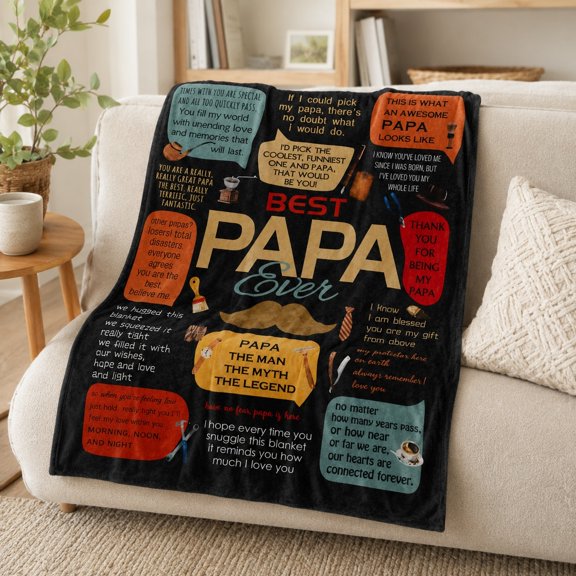 Papa Gift Fleece Blanket, Soft 280 GSM Polyester Throw for Couch