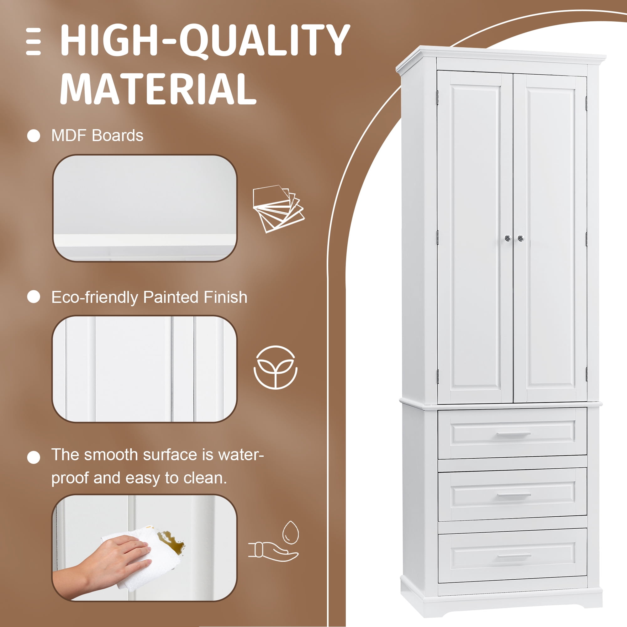 Harper & Bright Designs Tall Bathroom Storage Cabinet with Drawers and Doors, Modern Bathroom Floor Storage Cabinet with Shelf, White