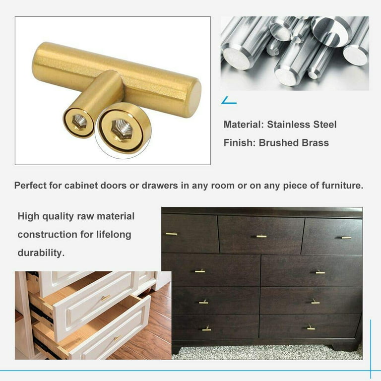 50mm Long Single Hole Cabinet Knobs and Pulls Door Cupboards Drawers Bedroom Furniture Handles Brushed ,20 Pack,Gold
