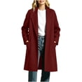 thumbnail image 4 of cocolona Trench Coat for Women Open Front Long Sleeve Solid Color Long Jacket Notch Lapel Lined Fall Winter Wool Coat with Pockets, 4 of 7