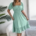 thumbnail image 7 of Karymi Summer Dresses for Women Square Neck Solid Puff Sleeve Dress, Stretchy Smocked Waist Flowy Ruffle Hem Summer Sundress Fore Dates Daily Summer Dresses for Women, 7 of 7