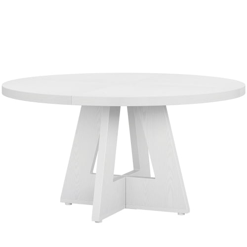 47" Round Farmhouse Dining Table – White Wood Kitchen Table for 4, Cross Base Wooden Dinner Table for Dining Room, Breakfast Nook, or Living Area