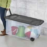 (2 pack) Sterilite 160 Quart Extra-Large Wheeled Storage Bin, Clear Storage Container with Latch Lid and Pull Handle, Durable, Dark Gray