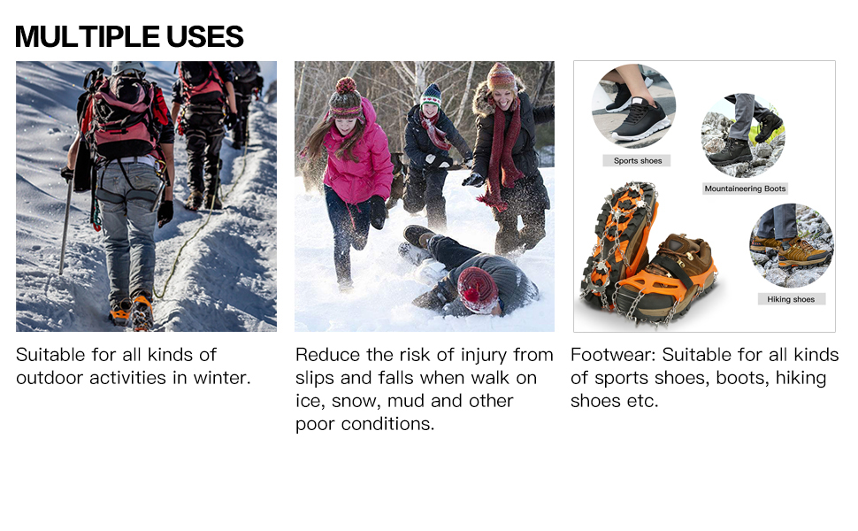Crampons pour chaussures, crampons de traction avec 19 pointes en acier inoxydable, crampons antidérapants pour la marche, le jogging, l'escalade et la randonnée (noir, XL