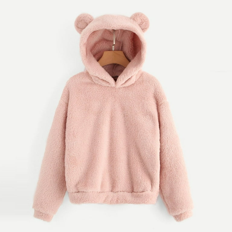 Bouanq Women s Casual Cute Teddy Bear Long Sleeve Fleece Pullover Hoodie Top Sherpa Hoodie Fluffy Women s Hoodies Pullover Walmart