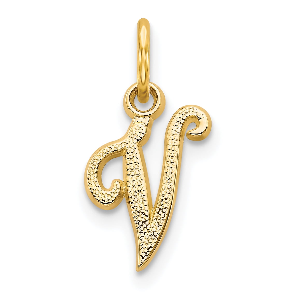 14k Yellow Gold Script Letter V Initial 