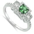 thumbnail image 4 of CHOOSE YOUR COLOR Simulated Emerald Square Halo Cutout Ring .925 Sterling Silver Band Green CZ Female Size 8, 4 of 4