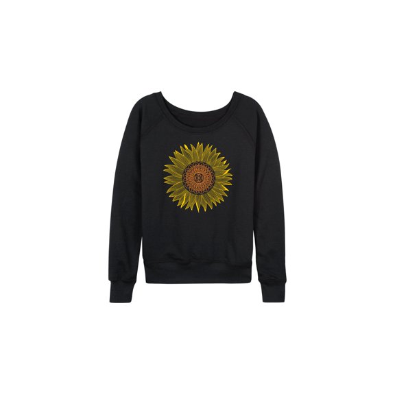 Instant Message - Sunflower Mandala Lightweight French Terry Wide Neck Long Sleeve Graphic Shirt