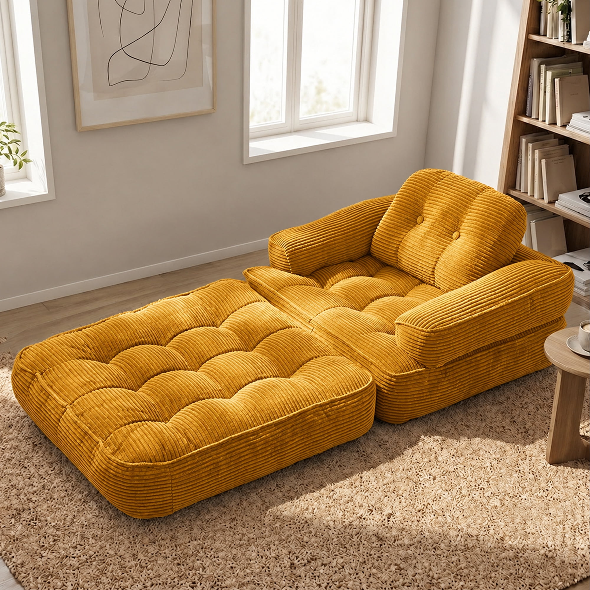 Leumius 70" Folding Sofa Bed,Convertible Single Sofa Bed with Armrest,2-in-1 Corduroy Boneless Foldable Bed with Pillows for Bedroom, Living Room, Homestay, Game Room,Yellow