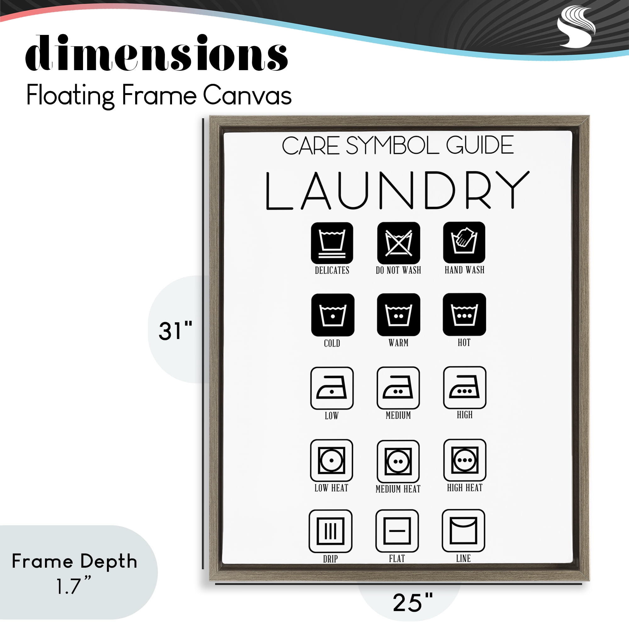 Stupell Industries Laundry Care Symbol Guide Brown Framed Floater Canvas Wall Art, design by SD Graphics Studio