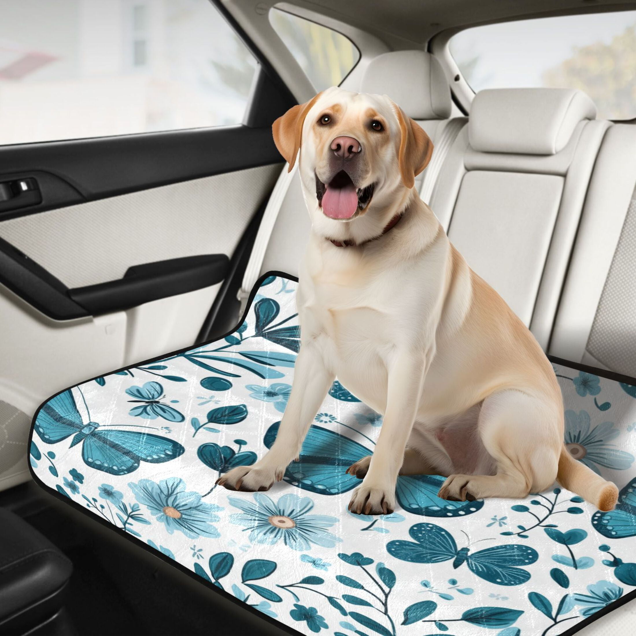 Qxltty Light Blue Butterflies Flowers and Leaves Cat litter Pads Pet Set of 3 Diaper Mats Center Anti-leakage Layer Absorbent Soft and Comfortable