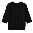 thumbnail image 6 of Women's Solid Knit Quarter Sleeve Round Neck Casual Sweater Top, 6 of 7