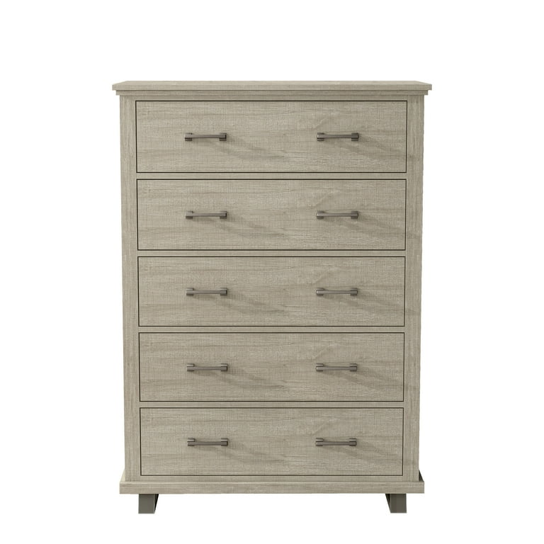 FESTIVO 38 inch Wide 5 Drawer Tall Dresser Beige