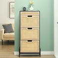 thumbnail image 6 of Natural Rattan 3 Flip Drawer Shoe Cabinet, Shoe Cabinet for Entryway, Narrow Shoe Storage Cabinet, Wood 3 Tier Slim Shoe Rack with 3-Tier Adjustable Shelves for Entryway, 6 of 9