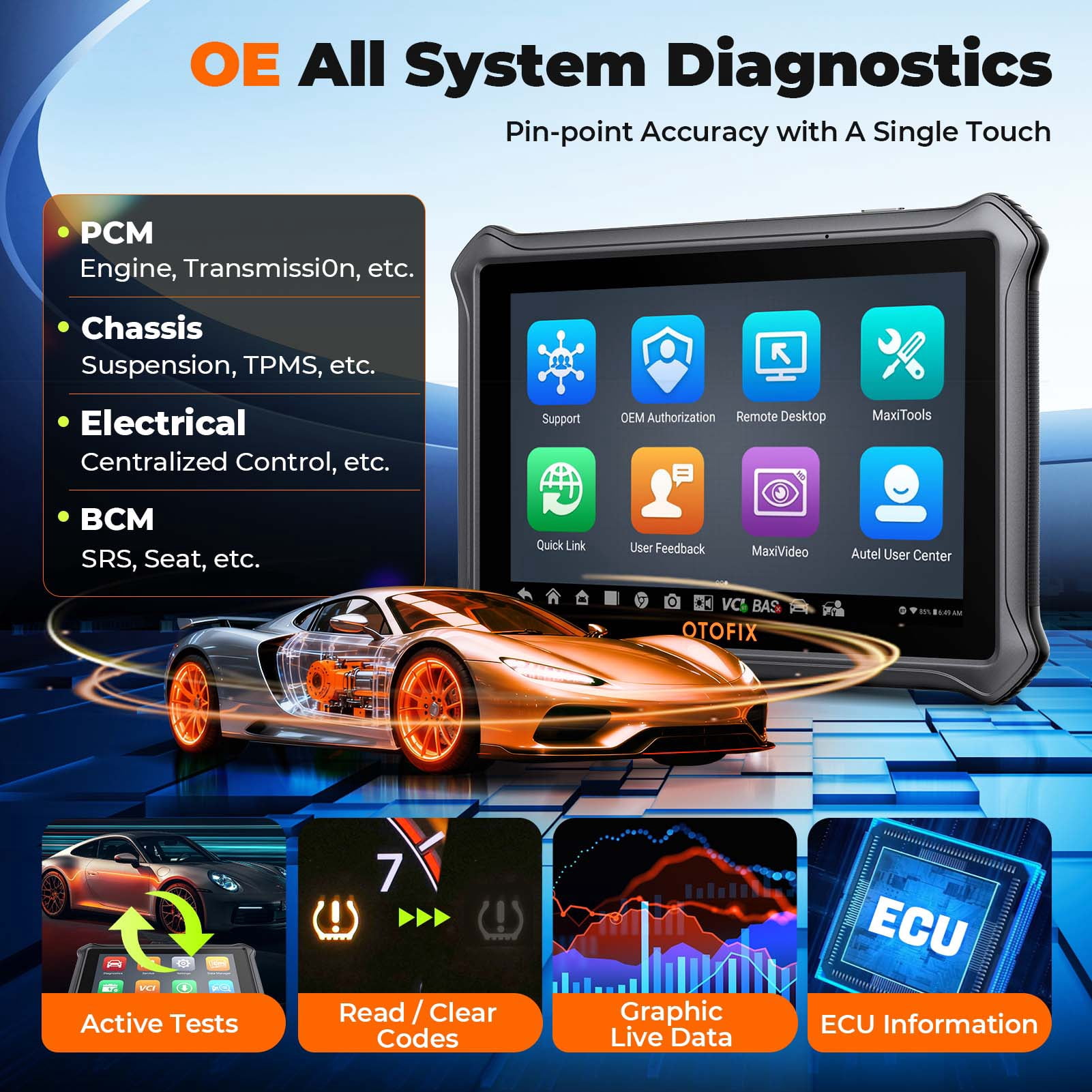 OTOFIX D1 Lite 7" Bidirectional Scan Tool with 2-Year Updates, Newest All System Automotive Diagnostic Scanner, 38+ Reset Services