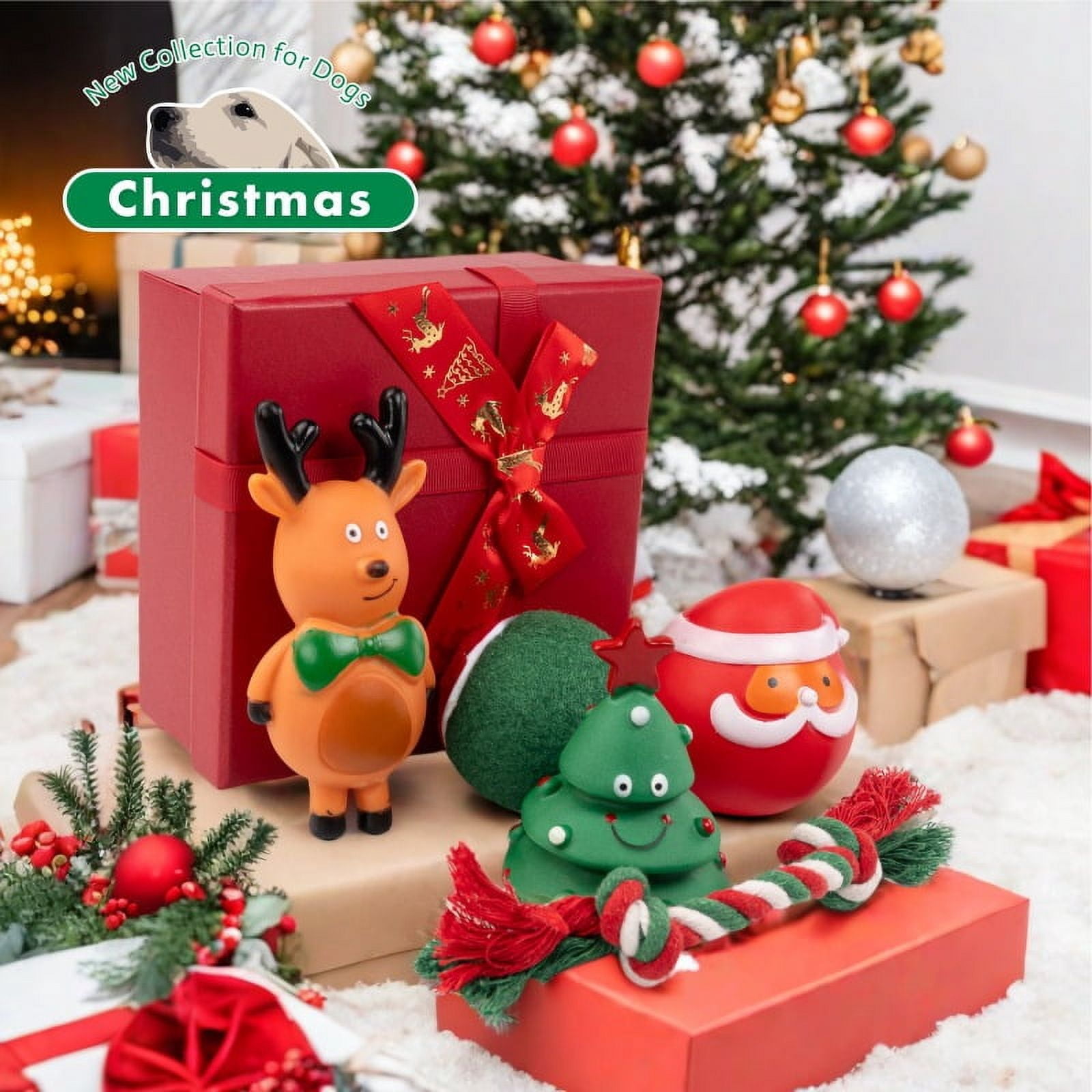 Christmas Stocking Dog Toys, Xmas Squeaky Dog Toys, Dogs Chew Toys Set, Pet Supplies for Interactive Small Medium Large Dogs Christmas Decorations