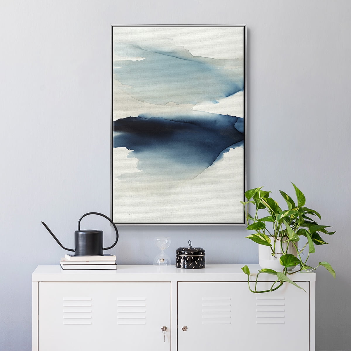 Waves I Framed Premium Gallery Wrapped Canvas - Ready to Hang - 25 x 37 - Silver Floating Frame