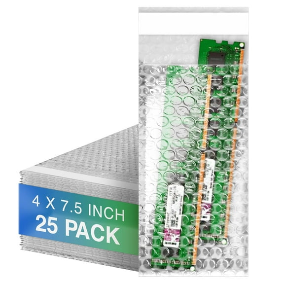 Shipping Bubble Bag, 4 x 7.5 Inches. 25 Pack Clear Bags for Packaging. Self Seal Bubble Pouches for Packing. Waterproof Polyethylene Storage Moving Bags. Packing Materials for Fragile Items