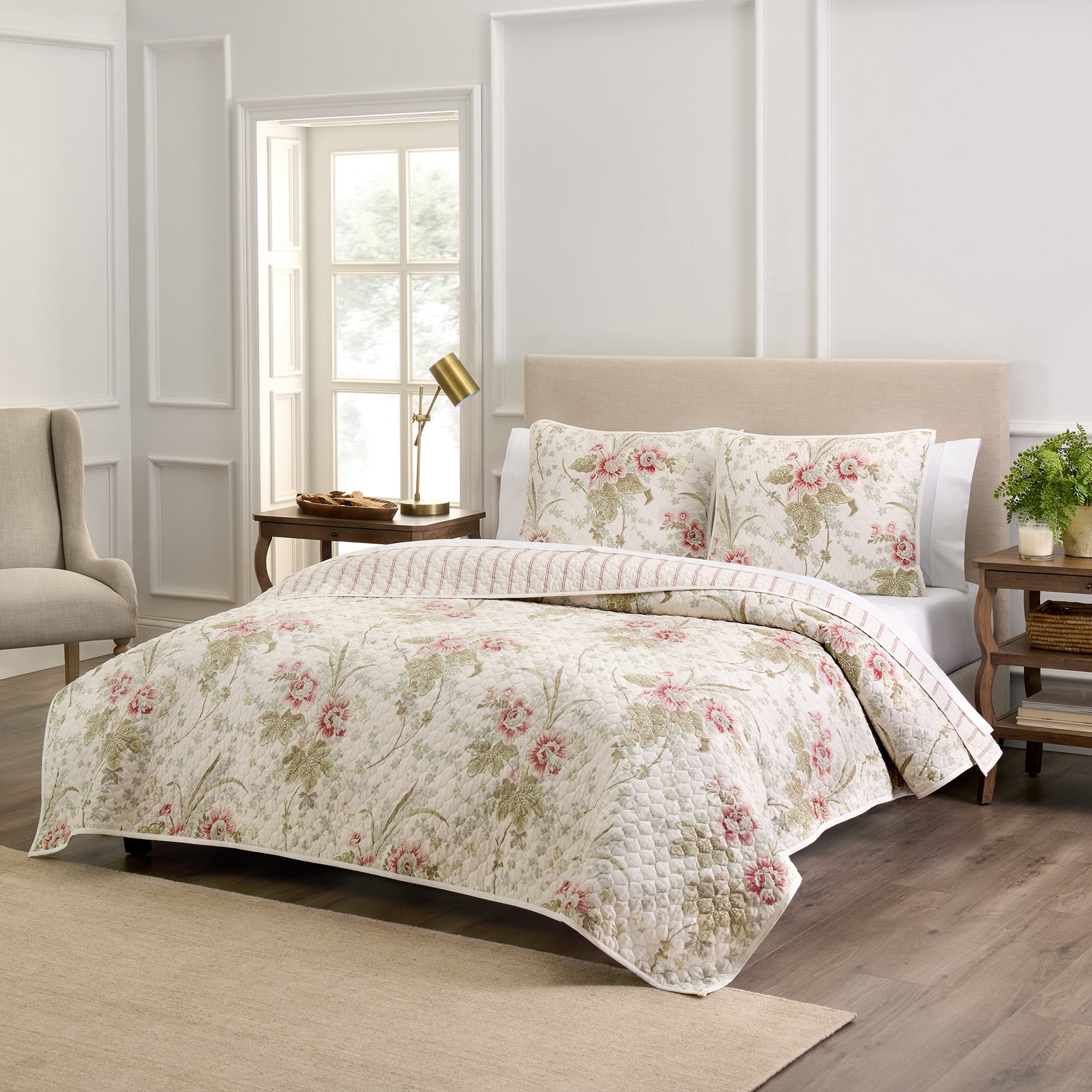 Waverly Stonington 3-Piece Quilt Set - King - 100% Cotton Lightweight Bedding in Ivory