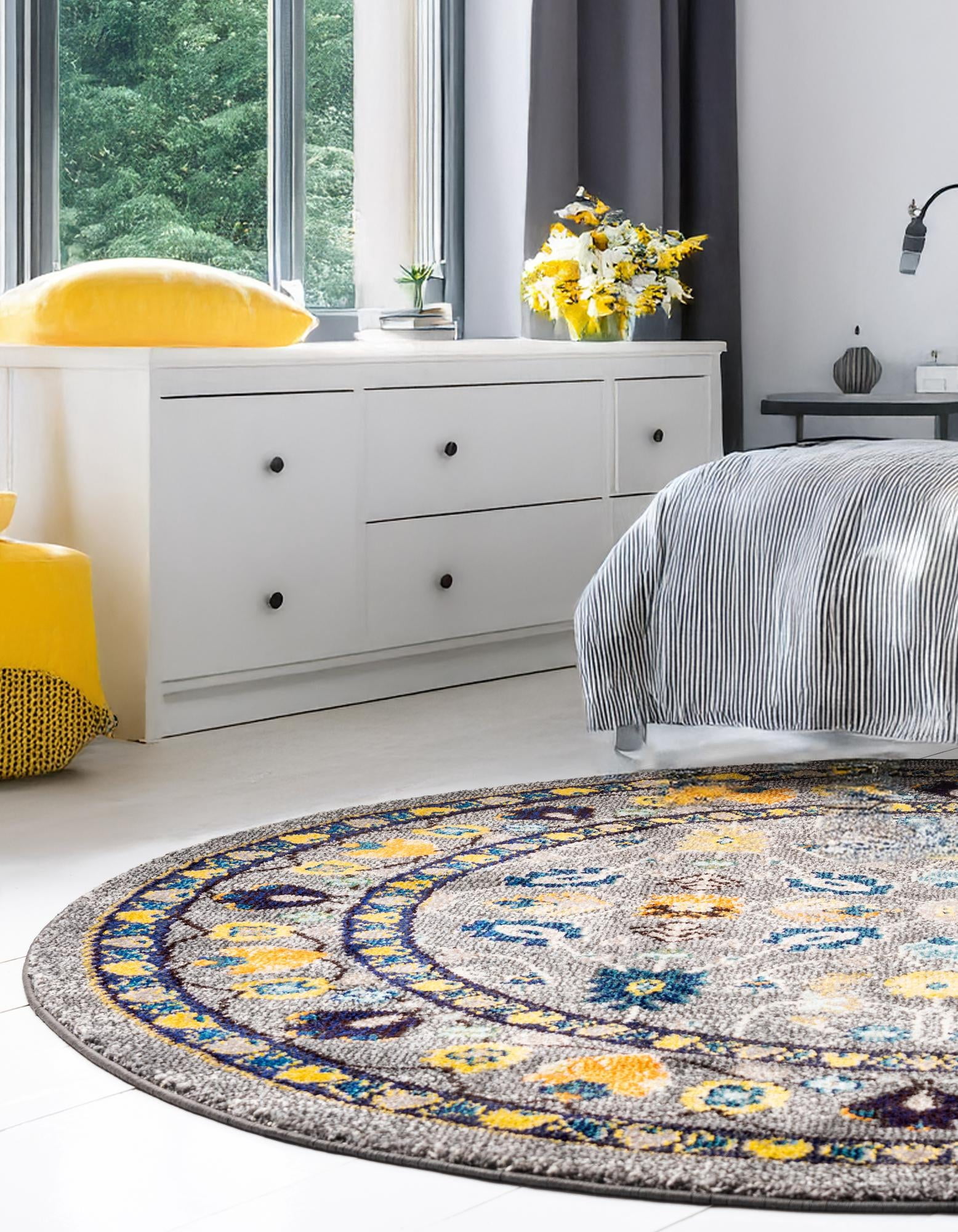 Unique Loom Medici Collection Area Rug - Paradise (8' Round Gray/Gold)