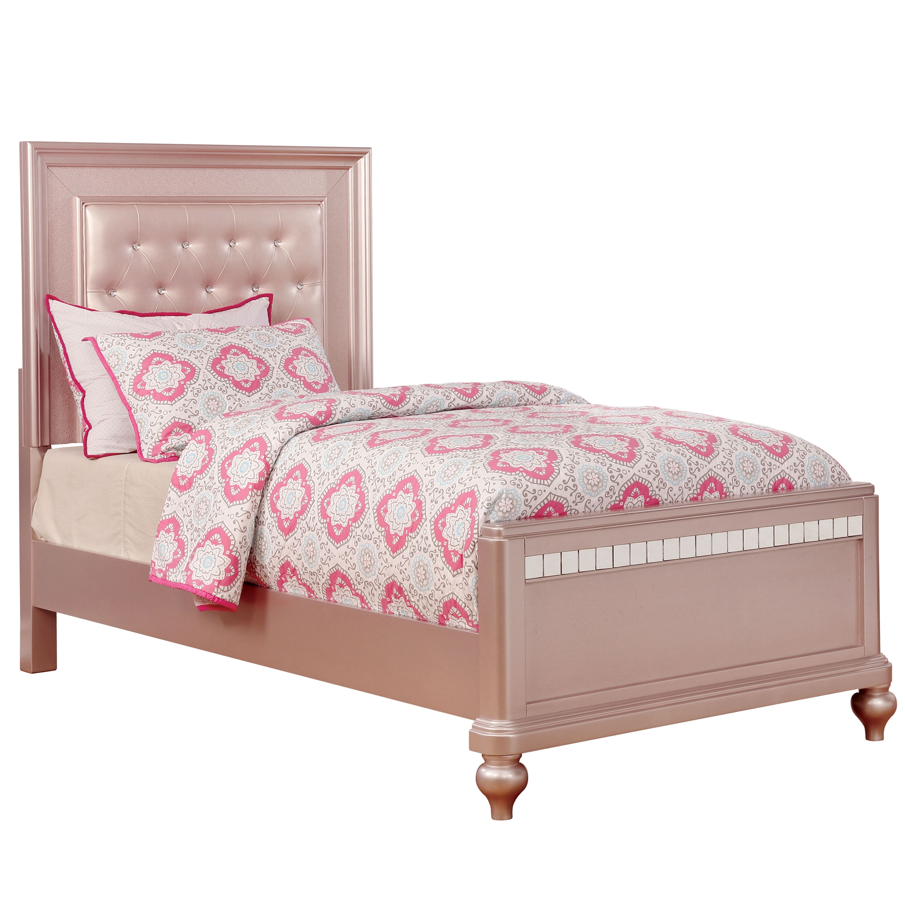 Furniture of America Starnom Tufted Panel Wood Rose Pink Full Kids Bed