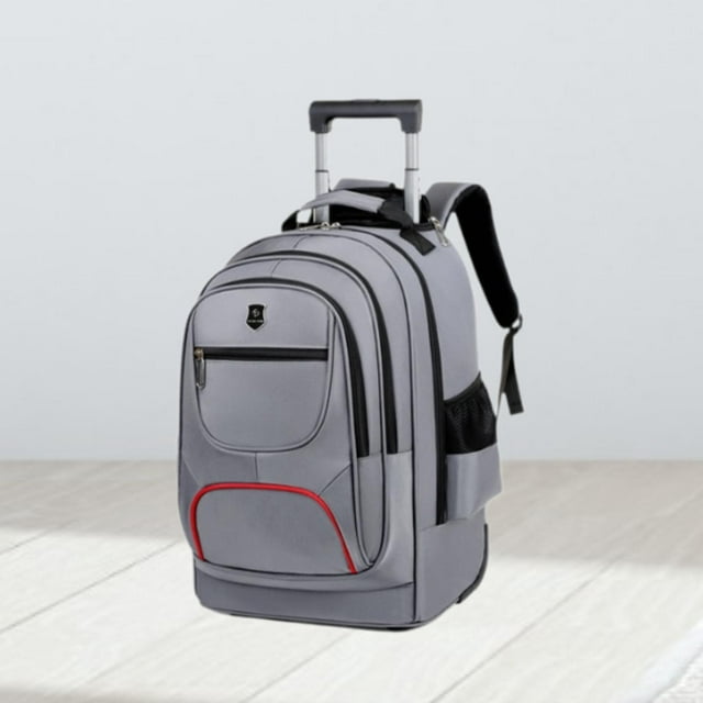 Mochila con ruedas y carrito, bolso de hombro doble, asa telescópica con palanca oculta, mochila con ruedas, bolso tipo maleta para pasar la noche gris