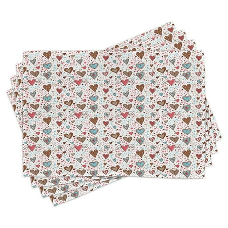 

Doodle Placemats Set of 4 Assortment of Hearts with Various Shapes Sizes and Colors with Dotted Background Washable Fabric Place Mats for Dining Room Kitchen Table Decor Multicolor by Ambesonne