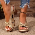 thumbnail image 2 of Platform Heels for Women Open Toe Cut out Bowknot Chunky Heeled Sandals Comfortable Ankle Strap Wedding Party Dress Shoes Gold Size 7, 2 of 6