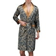 thumbnail image 2 of Previn Men's Long Sleeve Robe Satin Bathrobe Printed Spa Robes Comfy Lightweight Thin Sleepwear V Neck Cool Sleeping Spandex Navy X-Large, 2 of 4