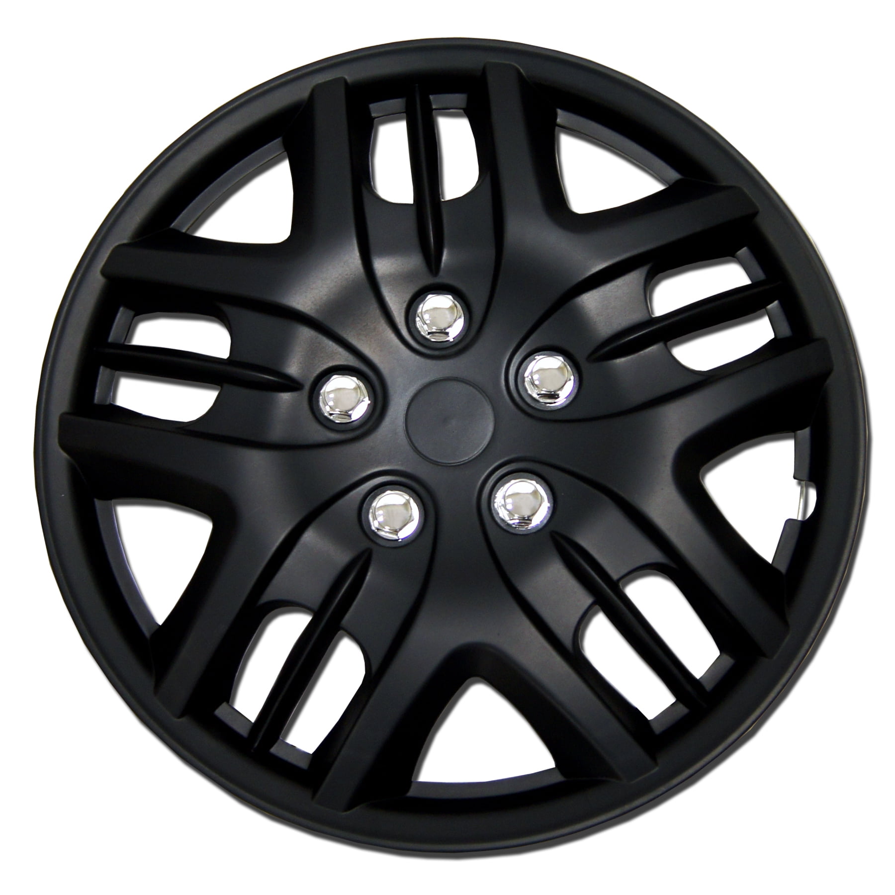TuningPros WC-16-611-B 16-Inches Pop On Type Improved Hubcaps Wheel Skin Cover Matte Black Set of 4 